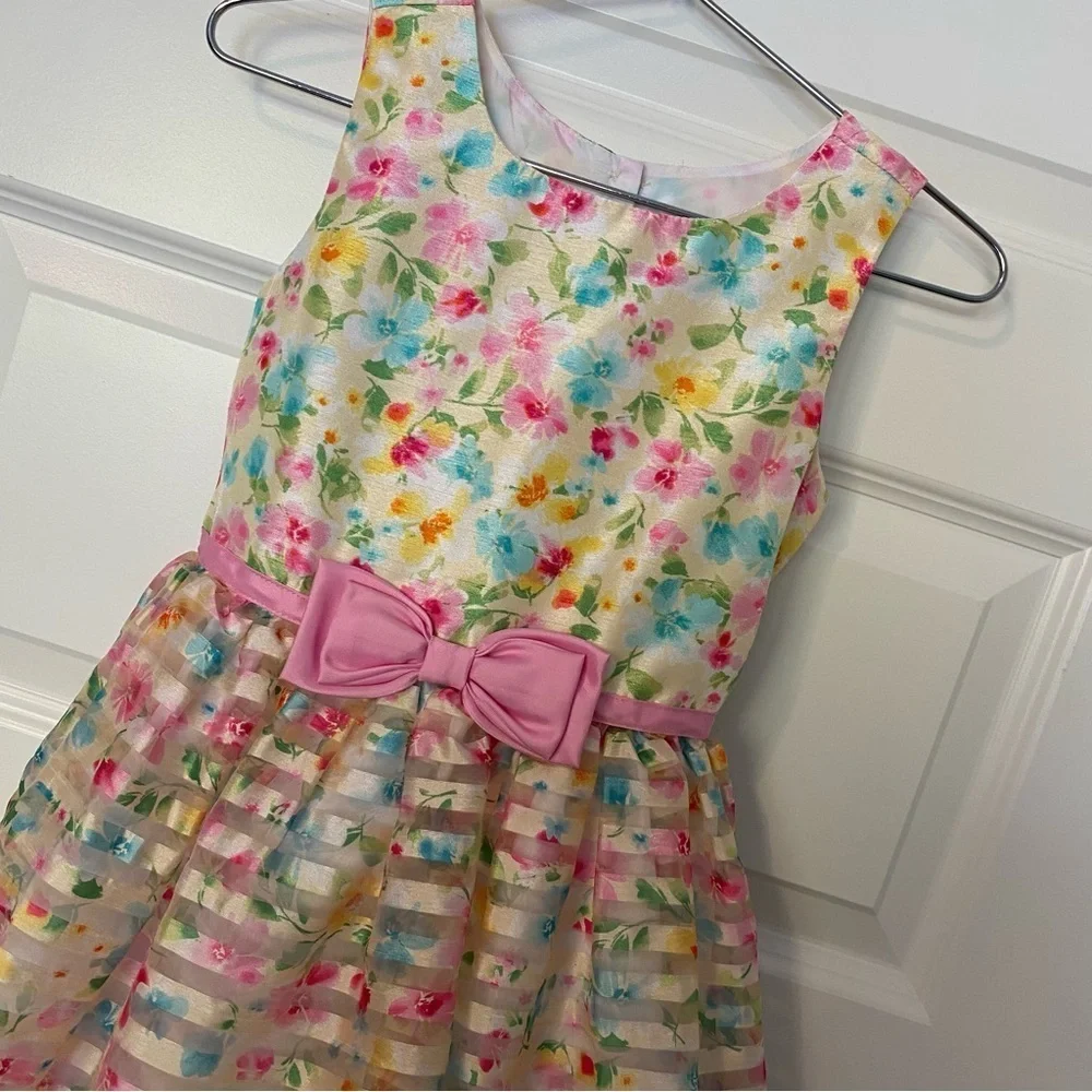 Jona Michelle Multicolor Floral Dress with Pink Bow Size 6
